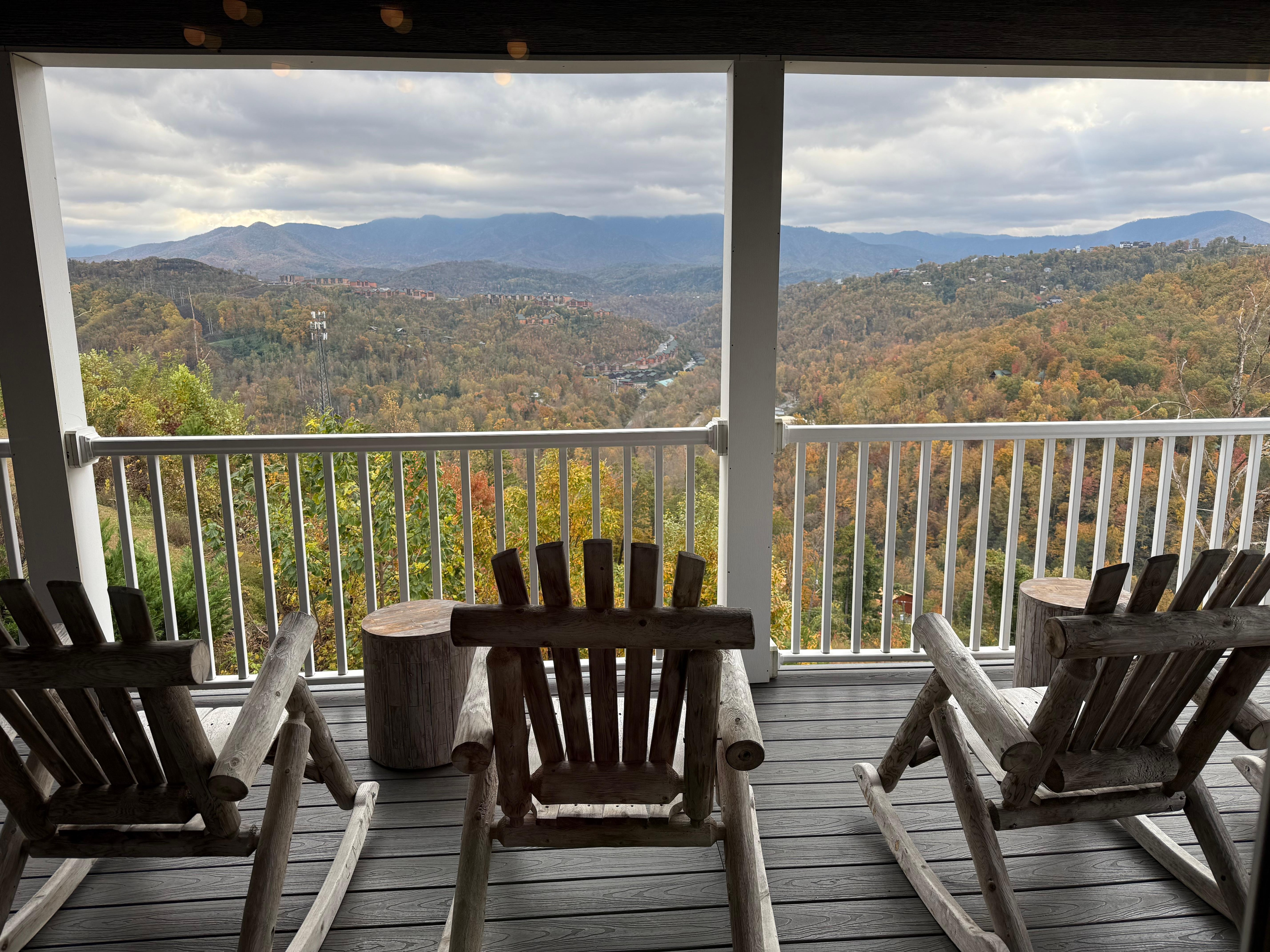 Enjoyed morning coffee with great views sitting on rocking chairs. 