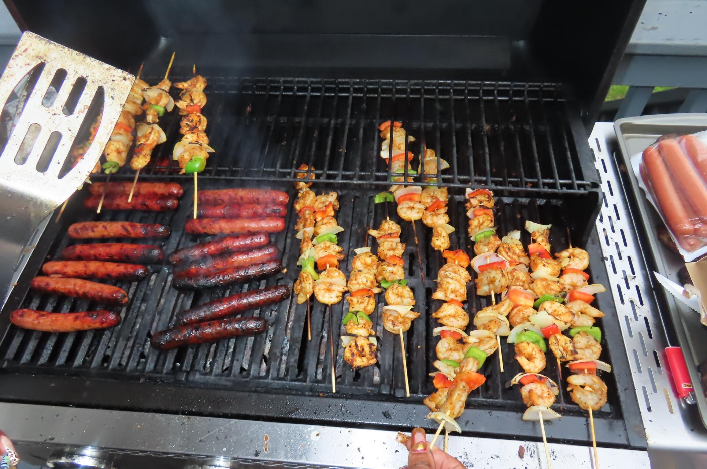 Food’s ready. Gas grill. 
