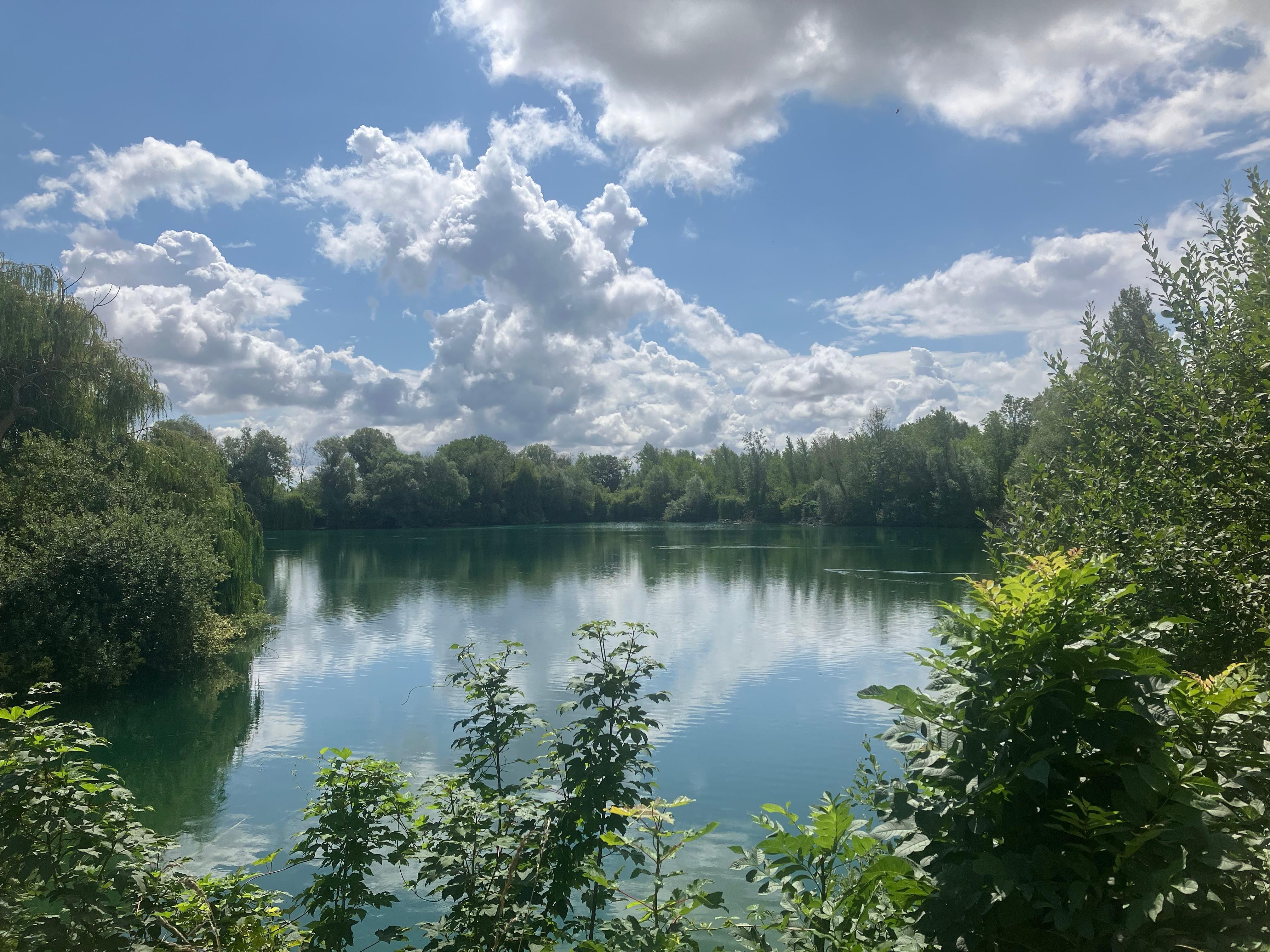 Uitzicht op het (zwem) meertje. 