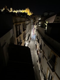 One view of the road the hotel is situated on, again at night and from the roof top.