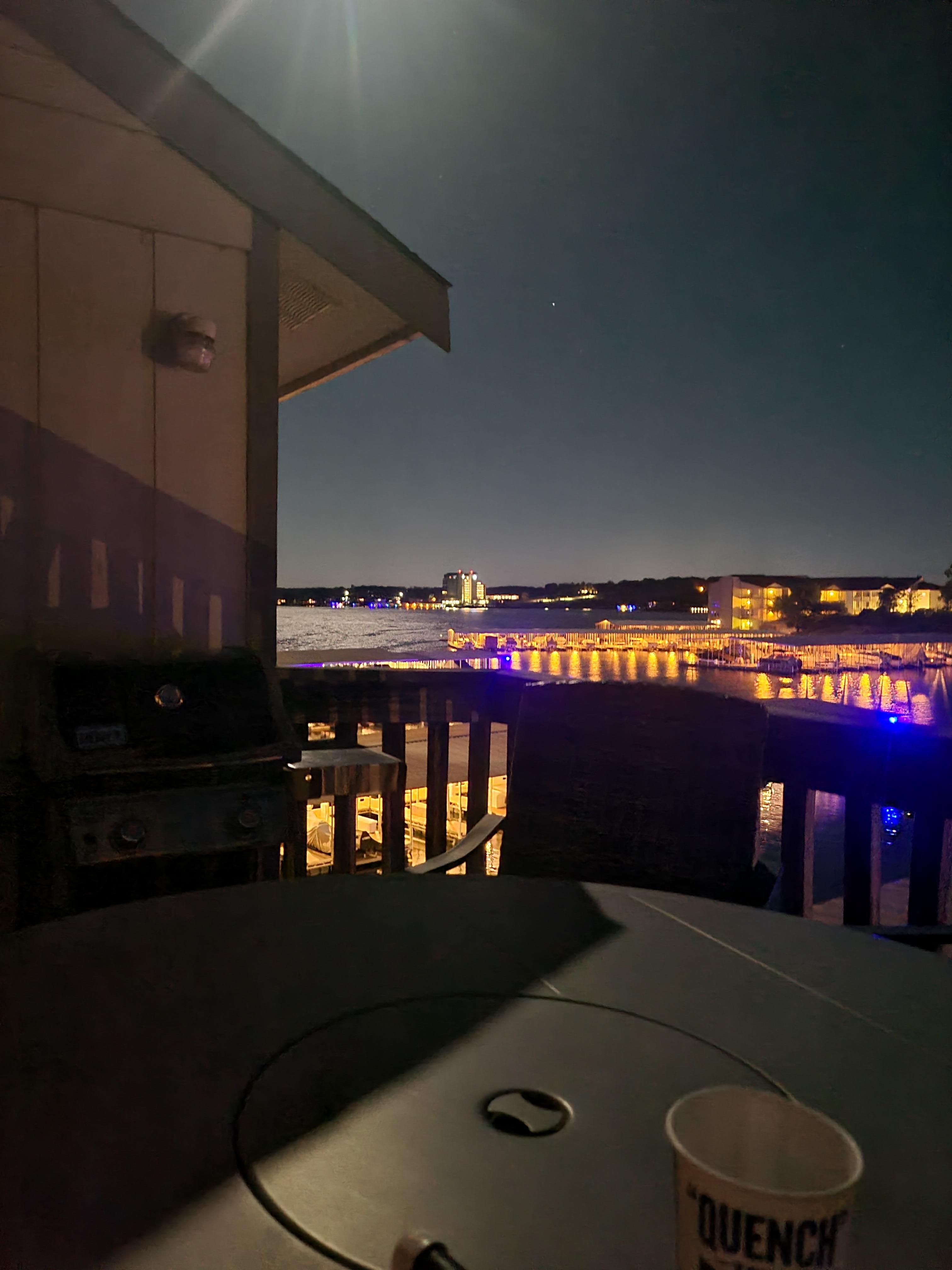 The moon light on the lake. Was beautiful.