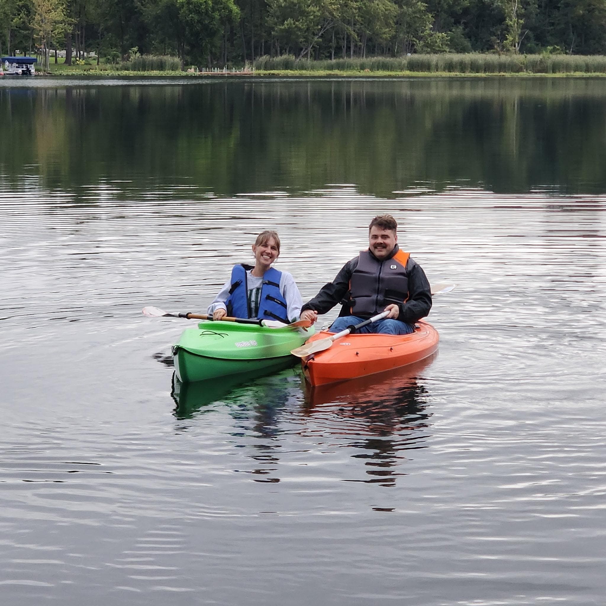 kayaks were available to use on the quiet lake.