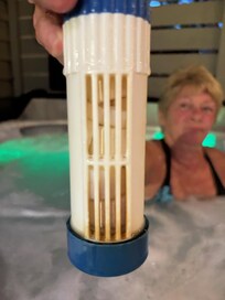 The “sanitizer” floating in the hot tub.