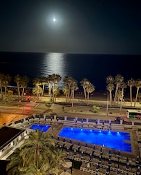 Hotel’s roof top bar. Amazing evening view.