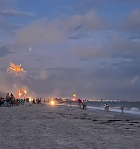 Holiday fireworks up and down the beach. Bring water shoes as it can be quite shelly as you get into the water.