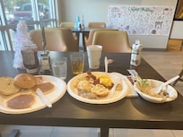 Hearty breakfast spread and very comfortable seating area