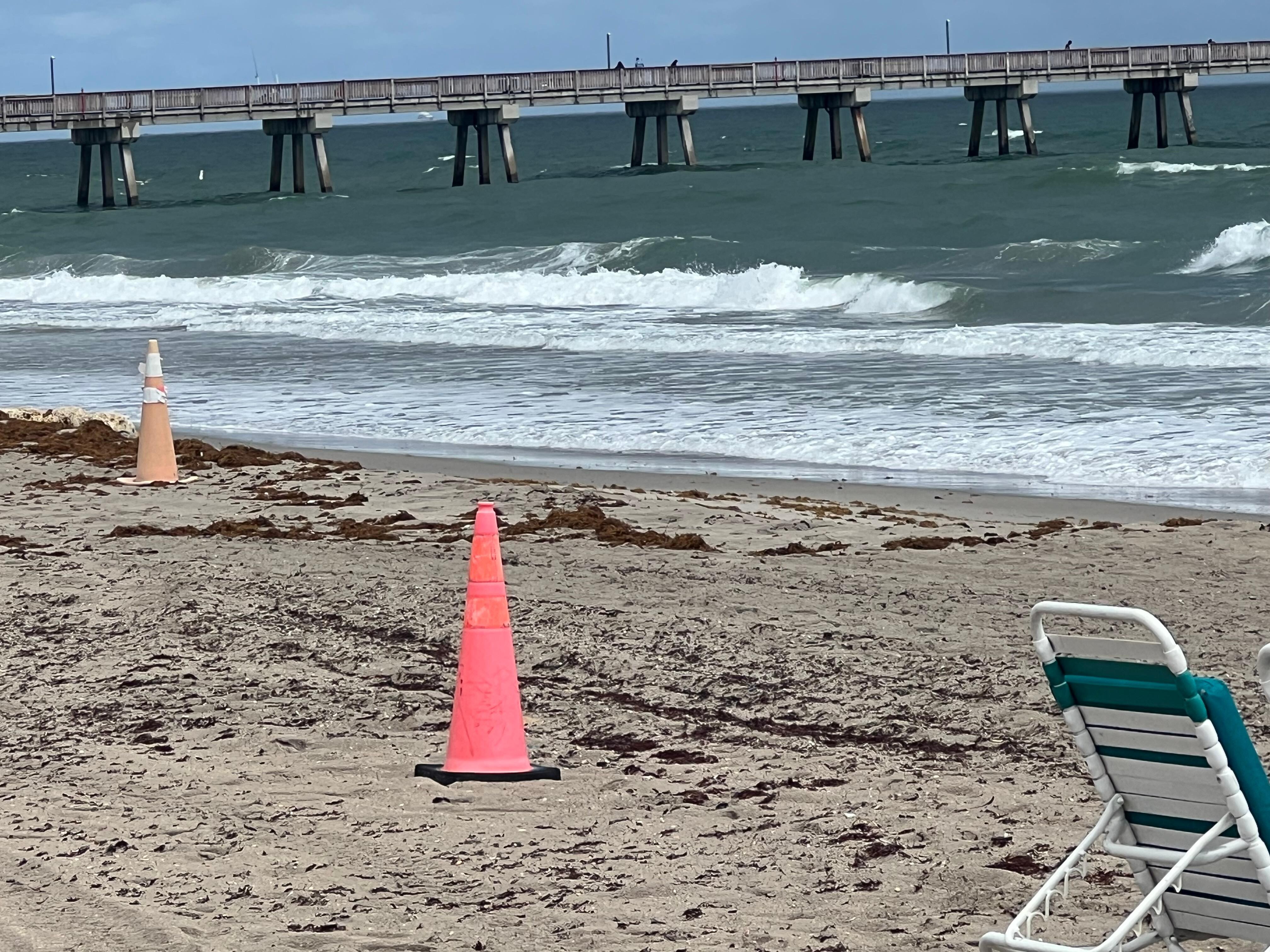 Ocean Purple Flagged for Jelly Fish & Yellow Flagged for Rip Tides