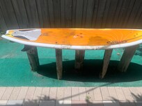 Table by pool no chairs & filthy