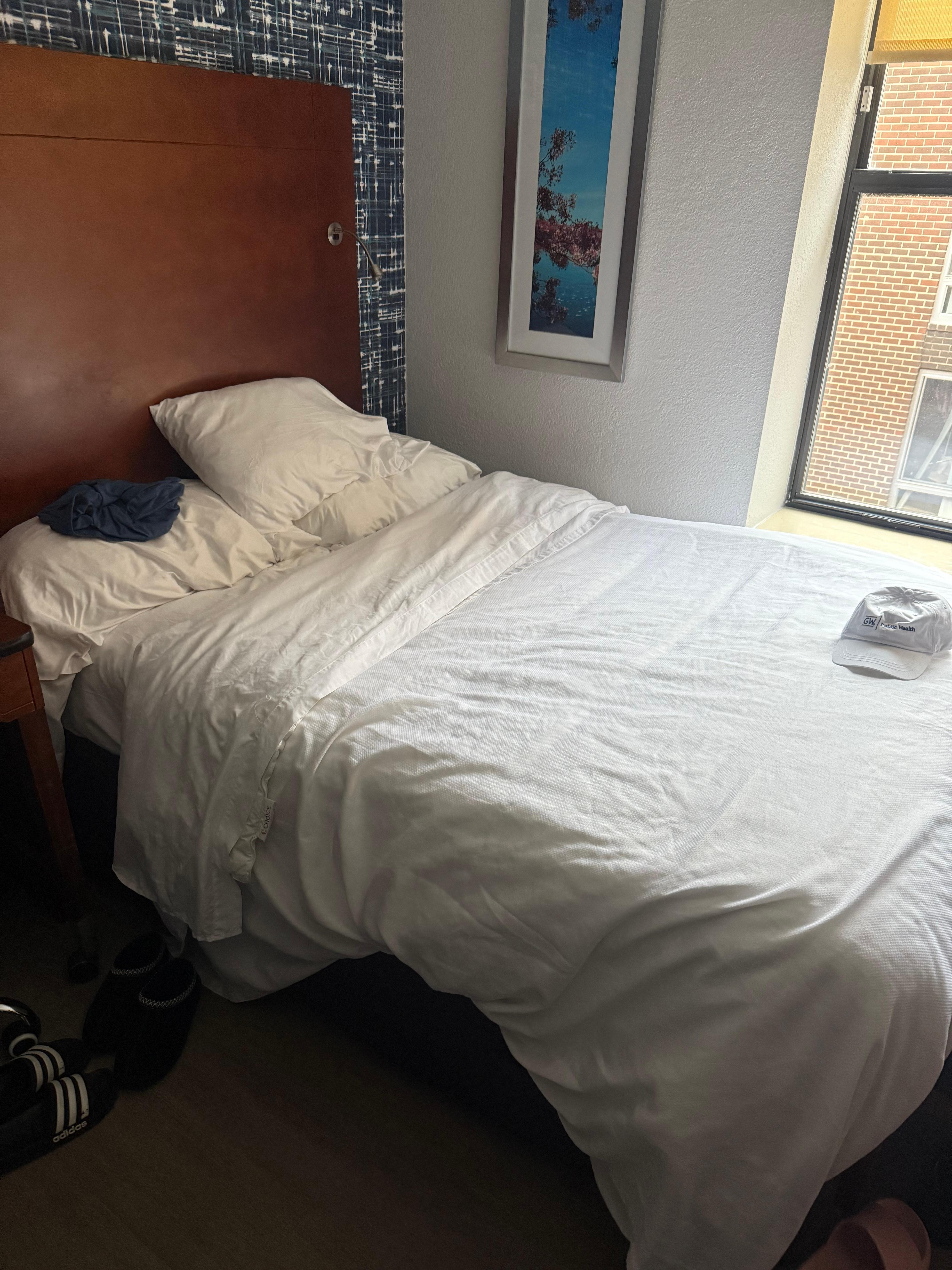 This is how the bed was made by the housekeeper. We left in the morning and found it like this in the evening. Terrible job. 