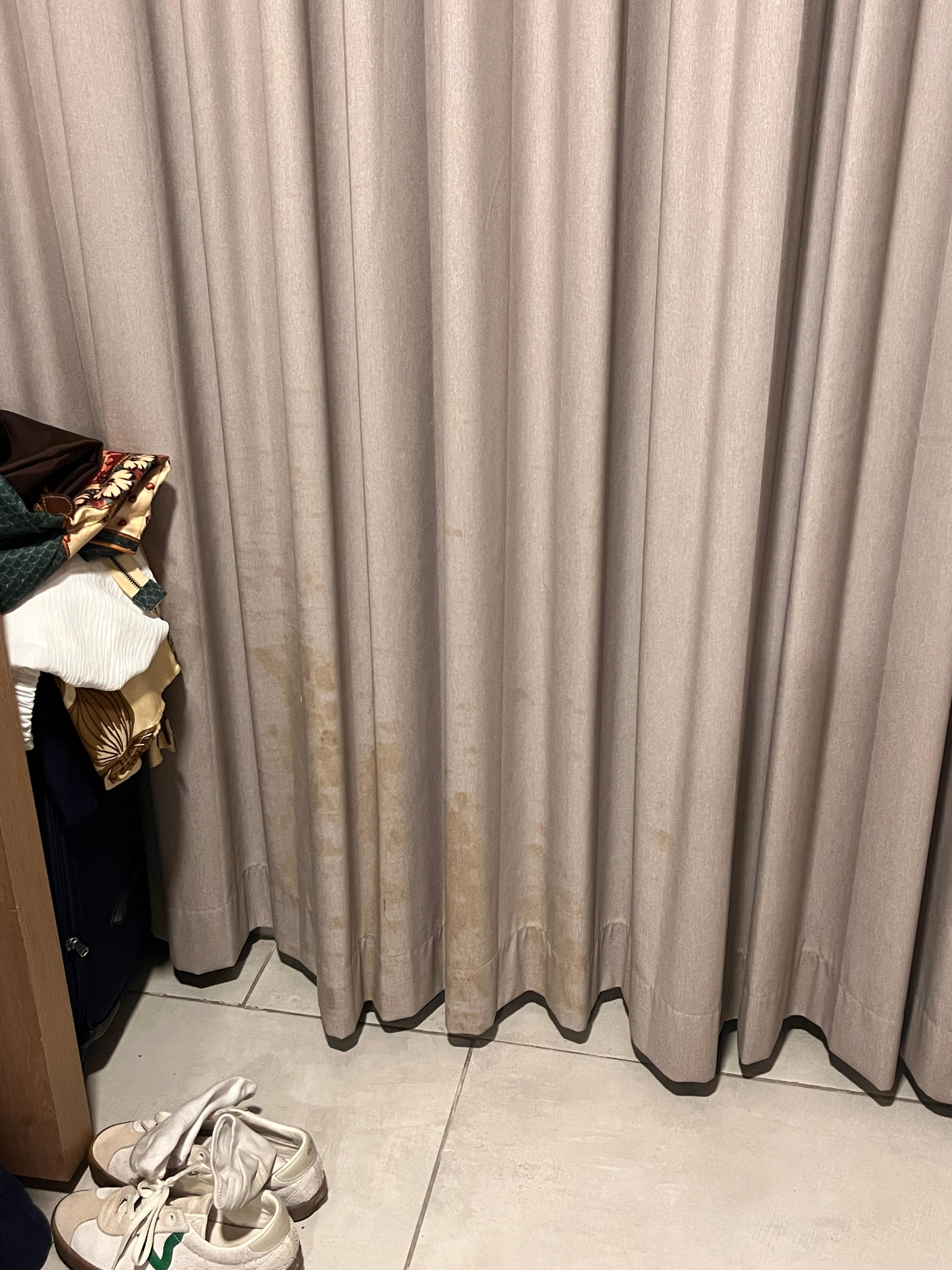 Curtains dirty, looked like a crime scene.
