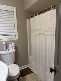 The bathroom downstairs is super clean and comfortable.