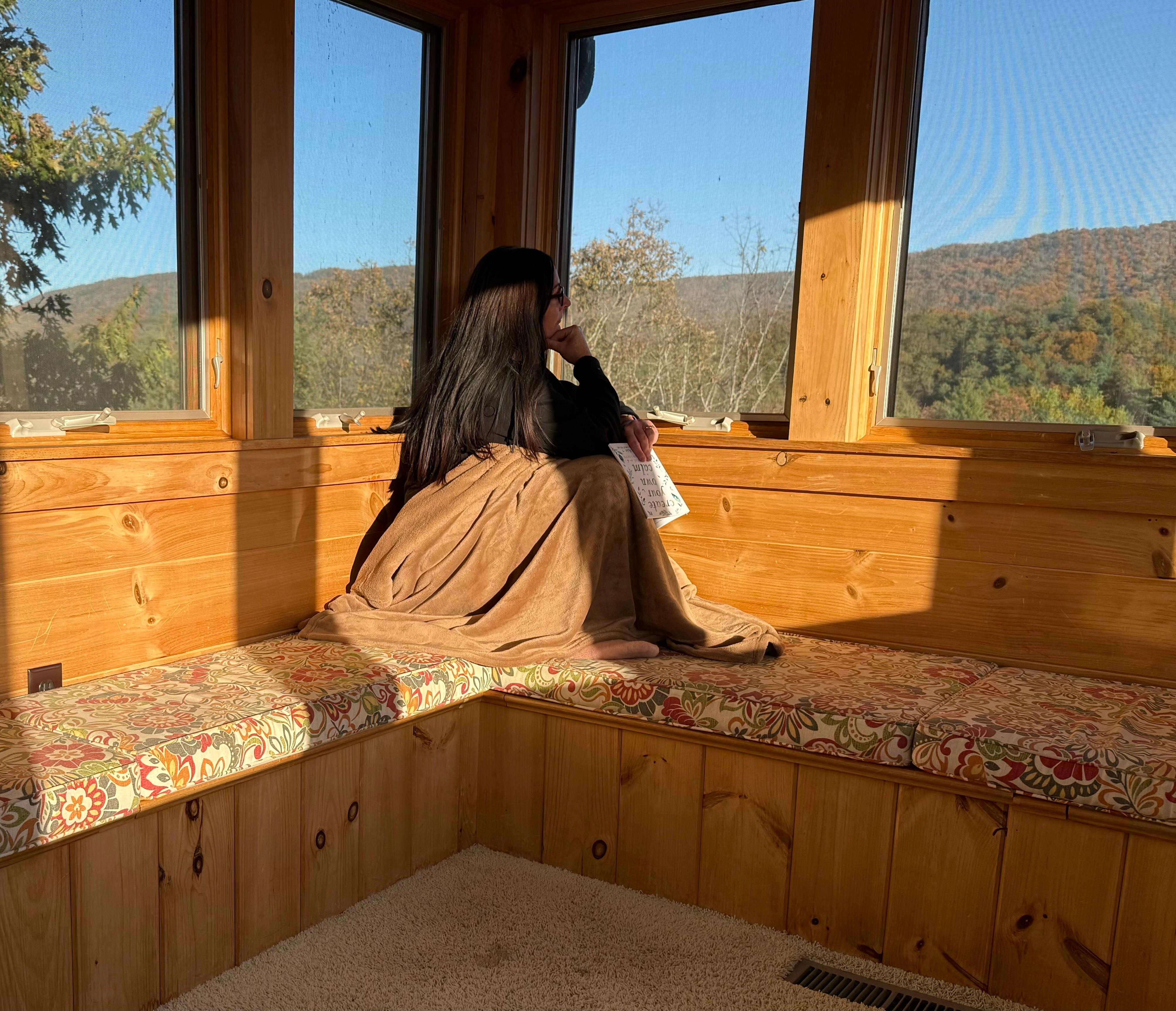 This is up in the Crow’s Nest. This picture shows only one corner view of the 360 degree window view!