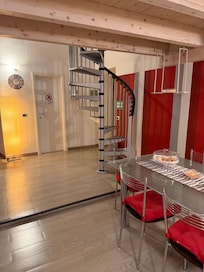 Open area between kitchen and dining