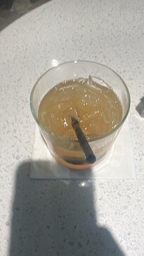 Whiskey sour with fruit fly in drink.