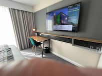 Spacious with desk, tea making facilities and small fridge for your own items.