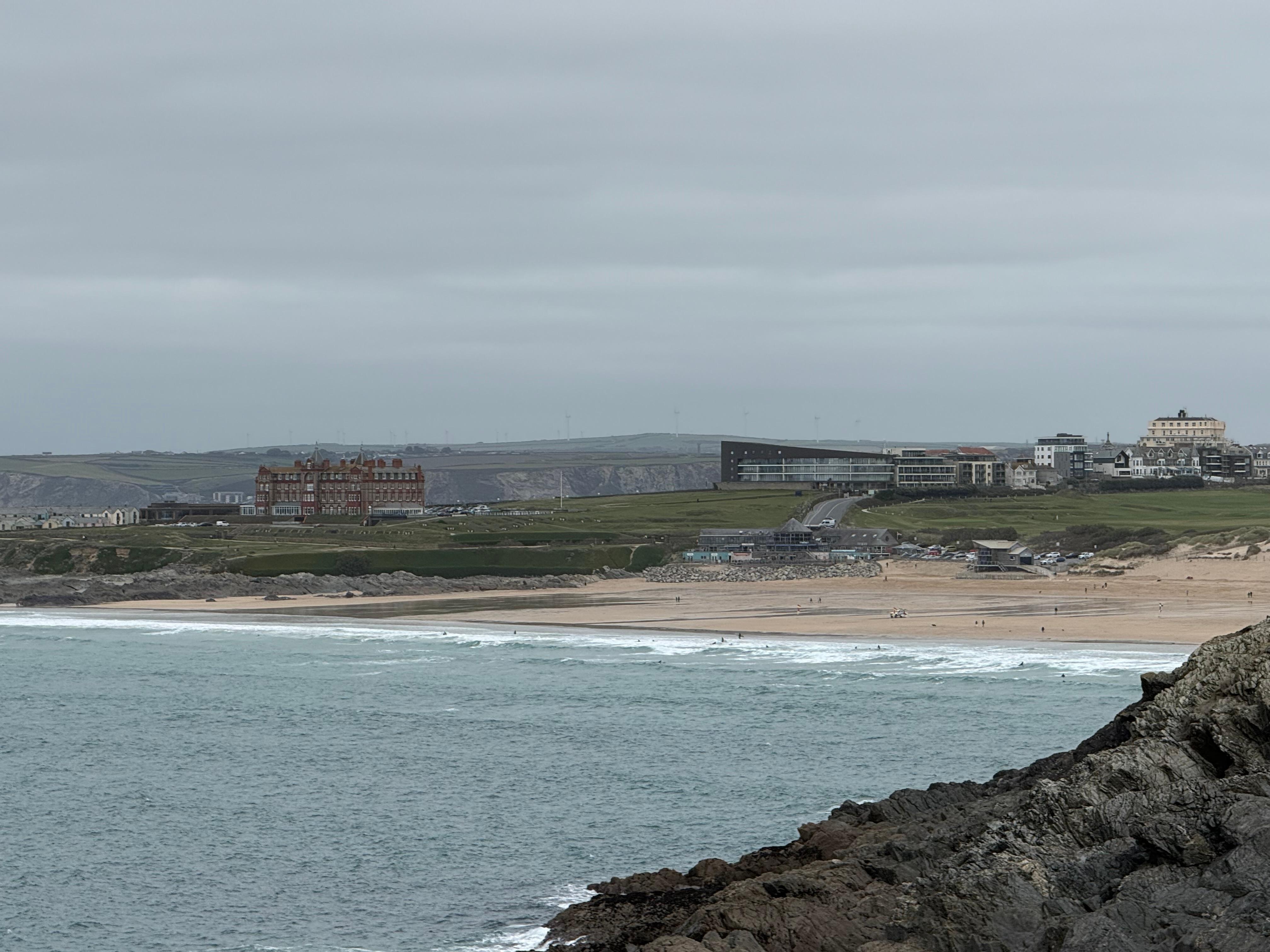 View of Fistral beach from Lewinnick Lodge. 