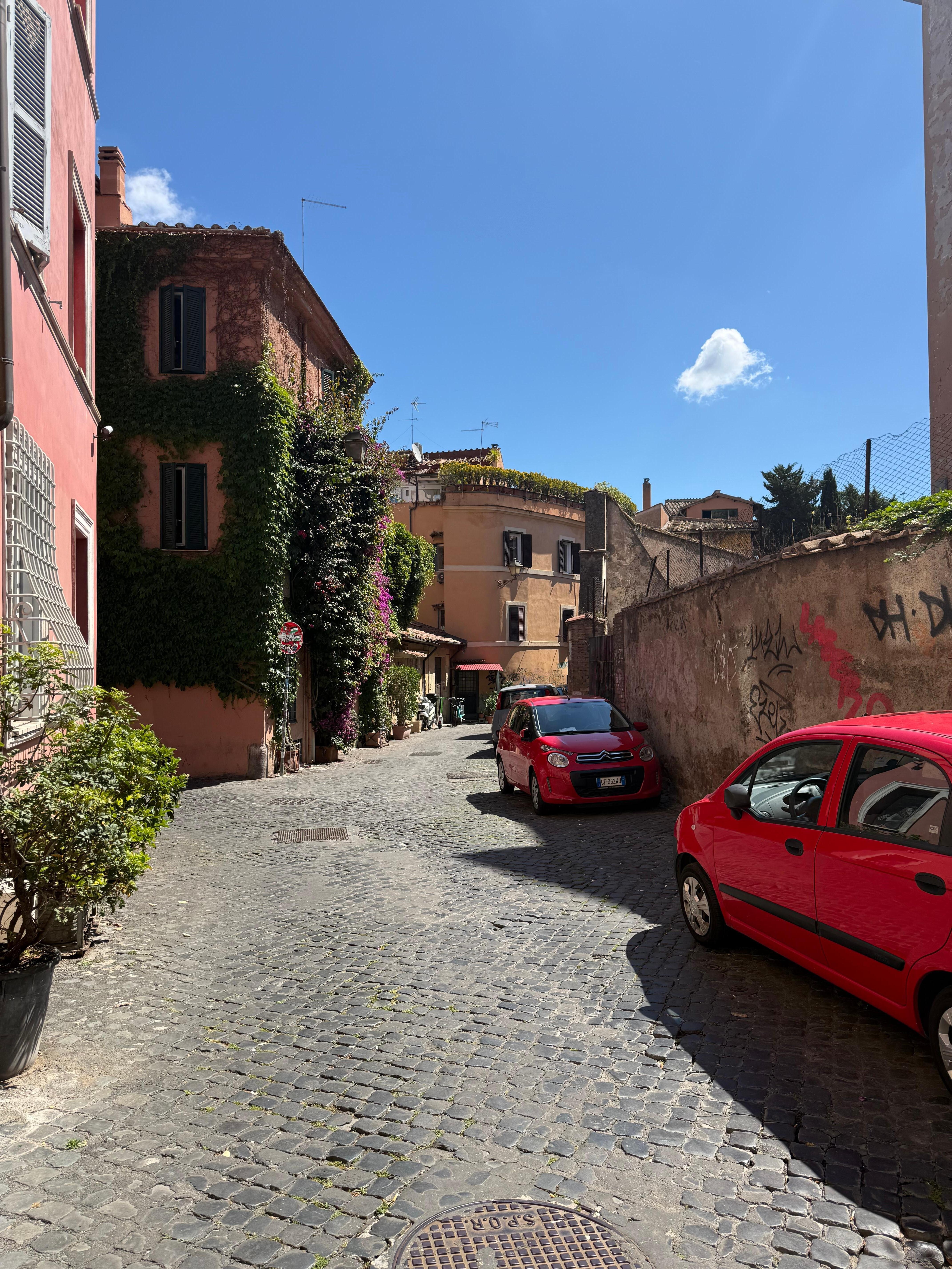 View down the street heading towards the restaurants. 