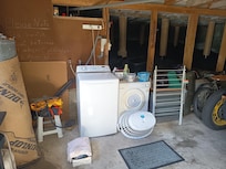 The washing machine in the basement