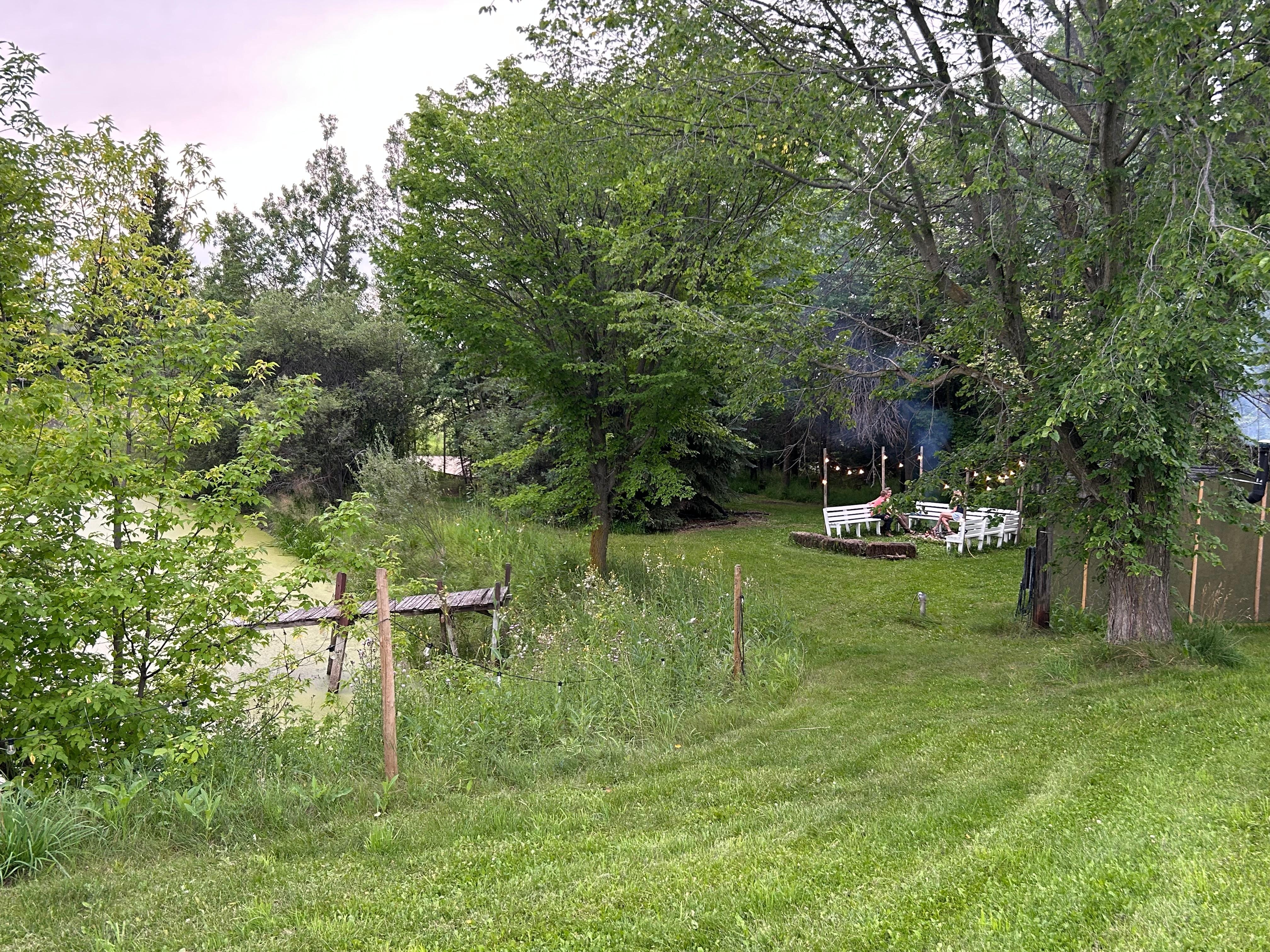 Looking towards the fire pit and sauna. 