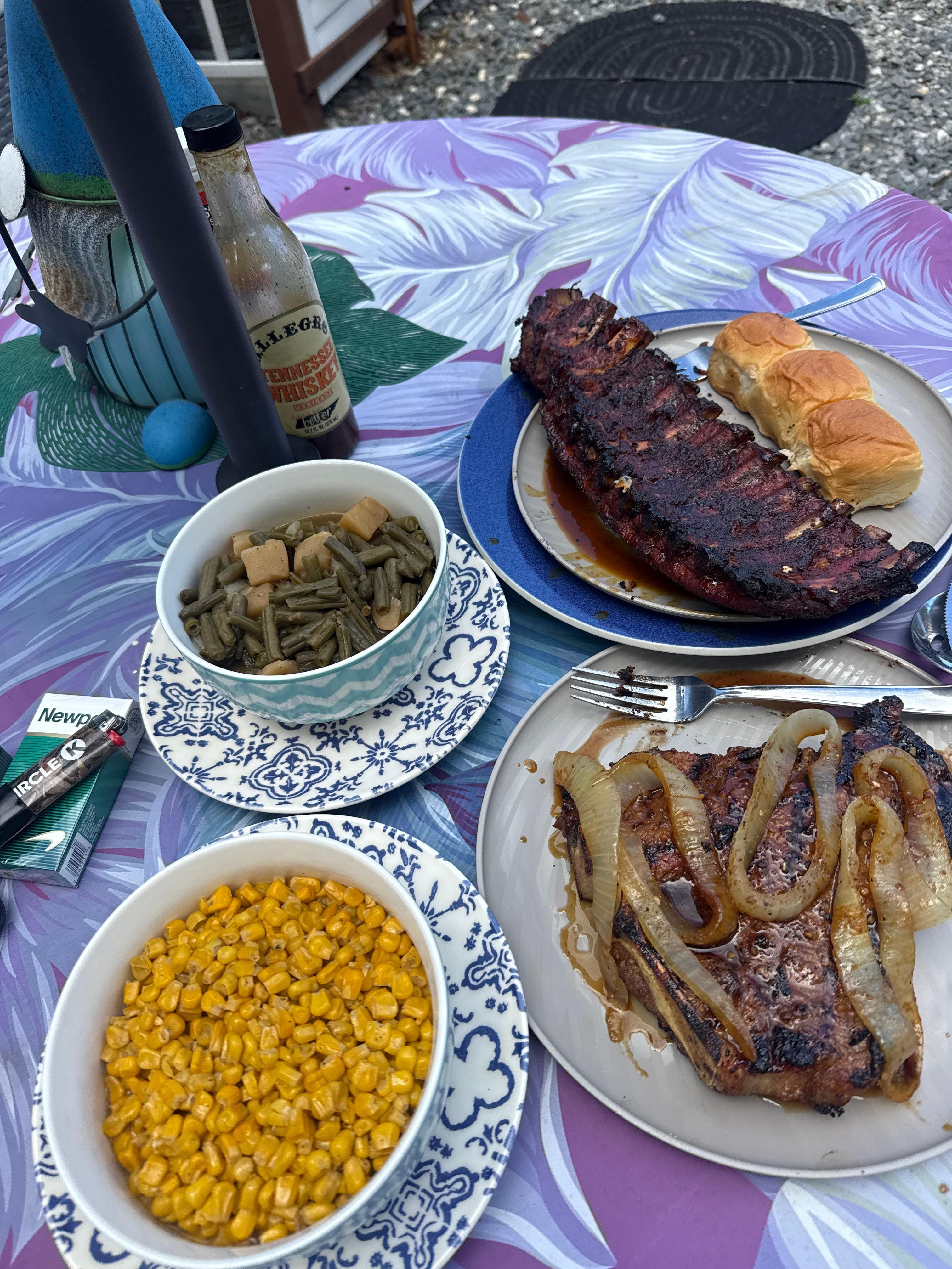 Back yard is everything you could want for a bar b cue!!