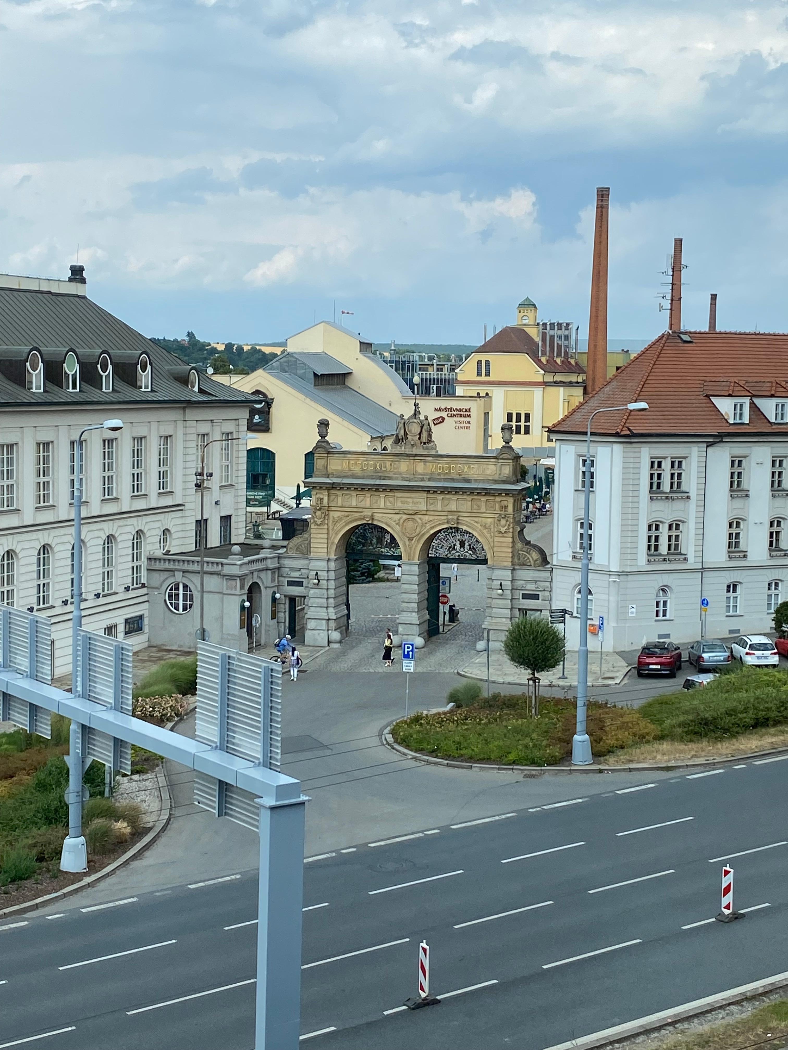 Wonderful view of Plzensky Prazdroj gates from Hotel room.