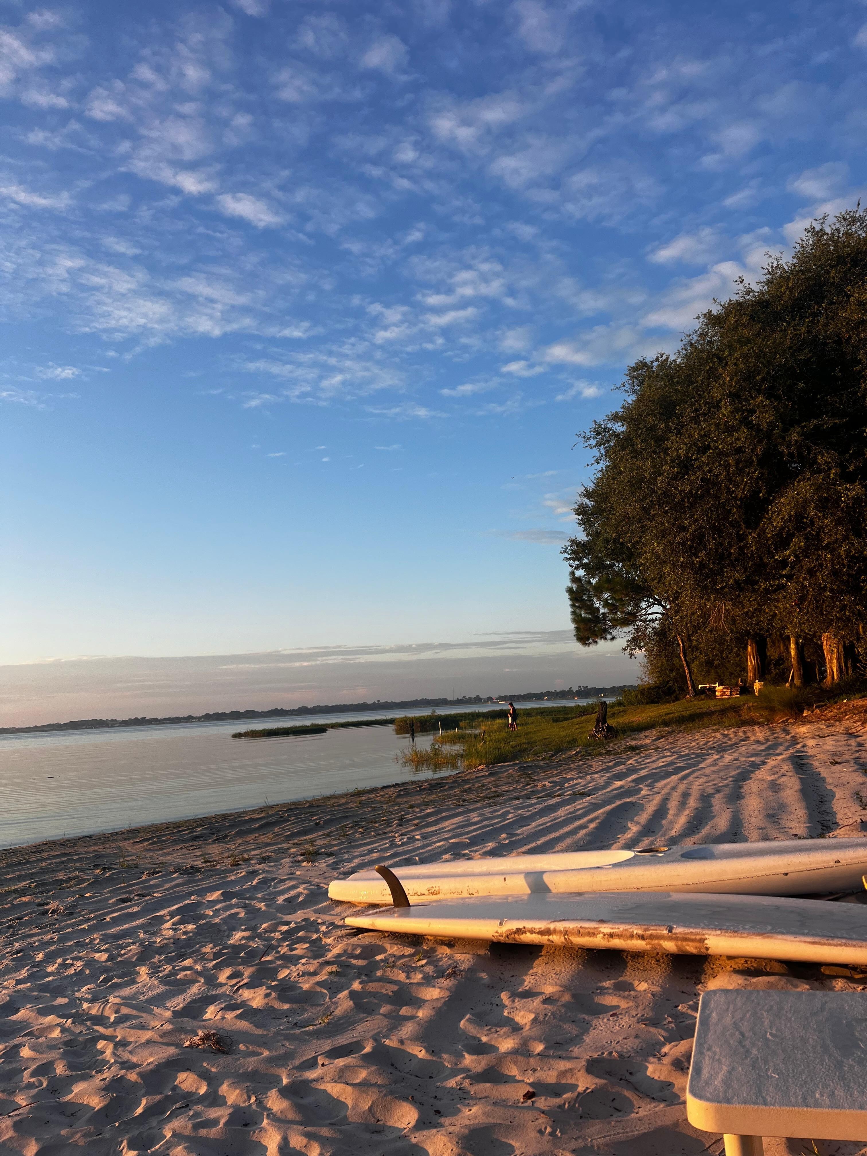 Clear lake with paddle boarding 