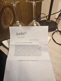 When we arrived, a complimentary bottle of wine and this note was waiting at our room.