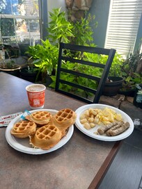 Hot breakfast and a nice place to eat it!