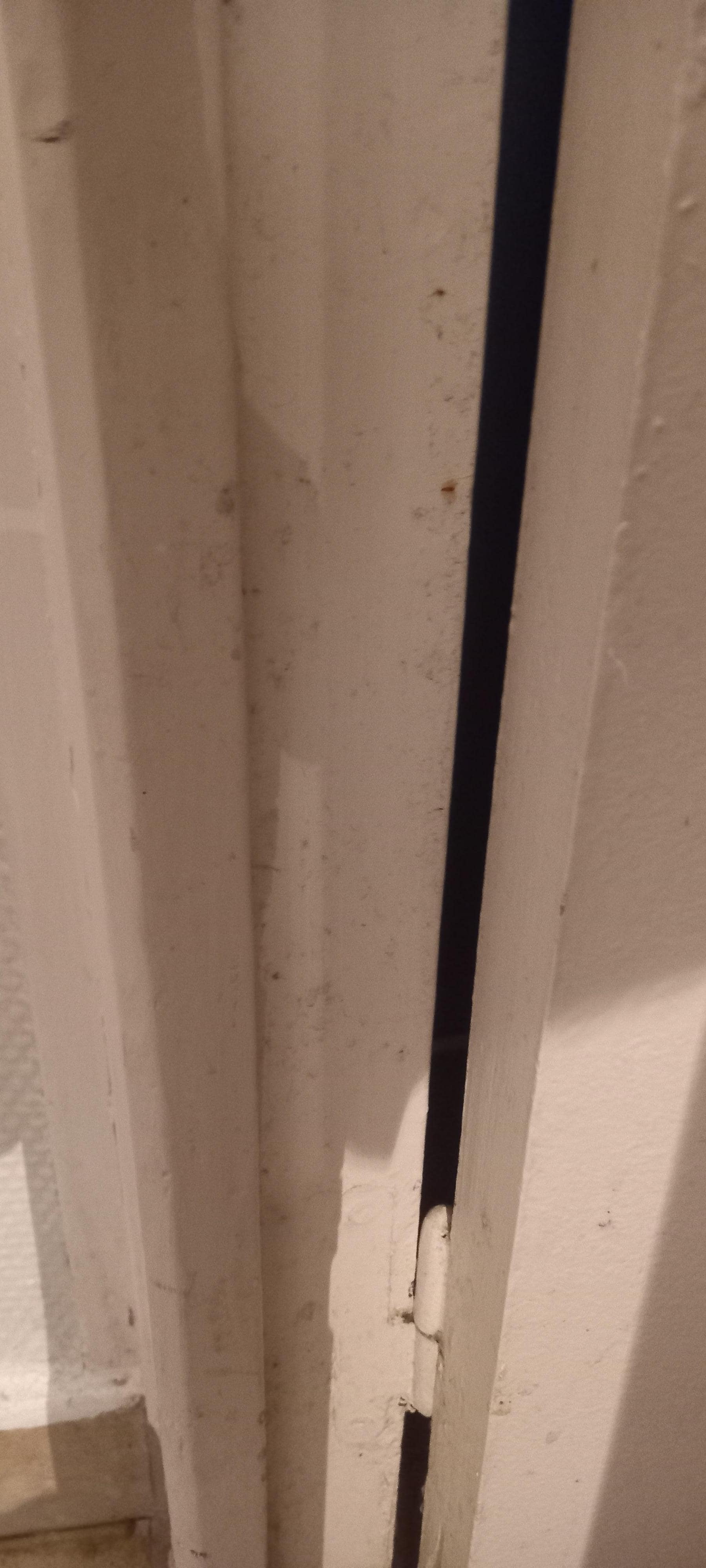 Bas de porte de salle de bains poussiéreuse et moisissures