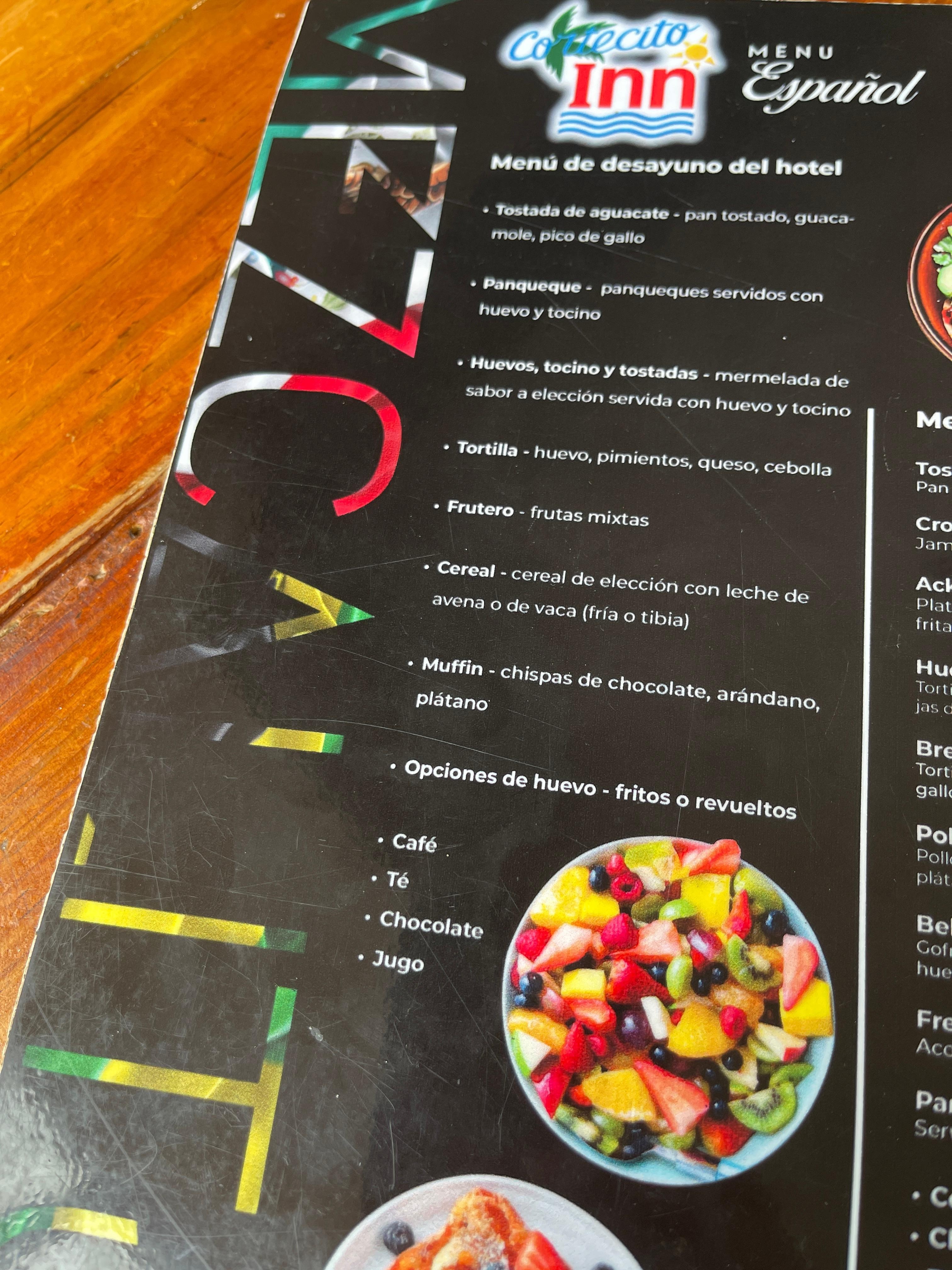 Menu for include breakfast 