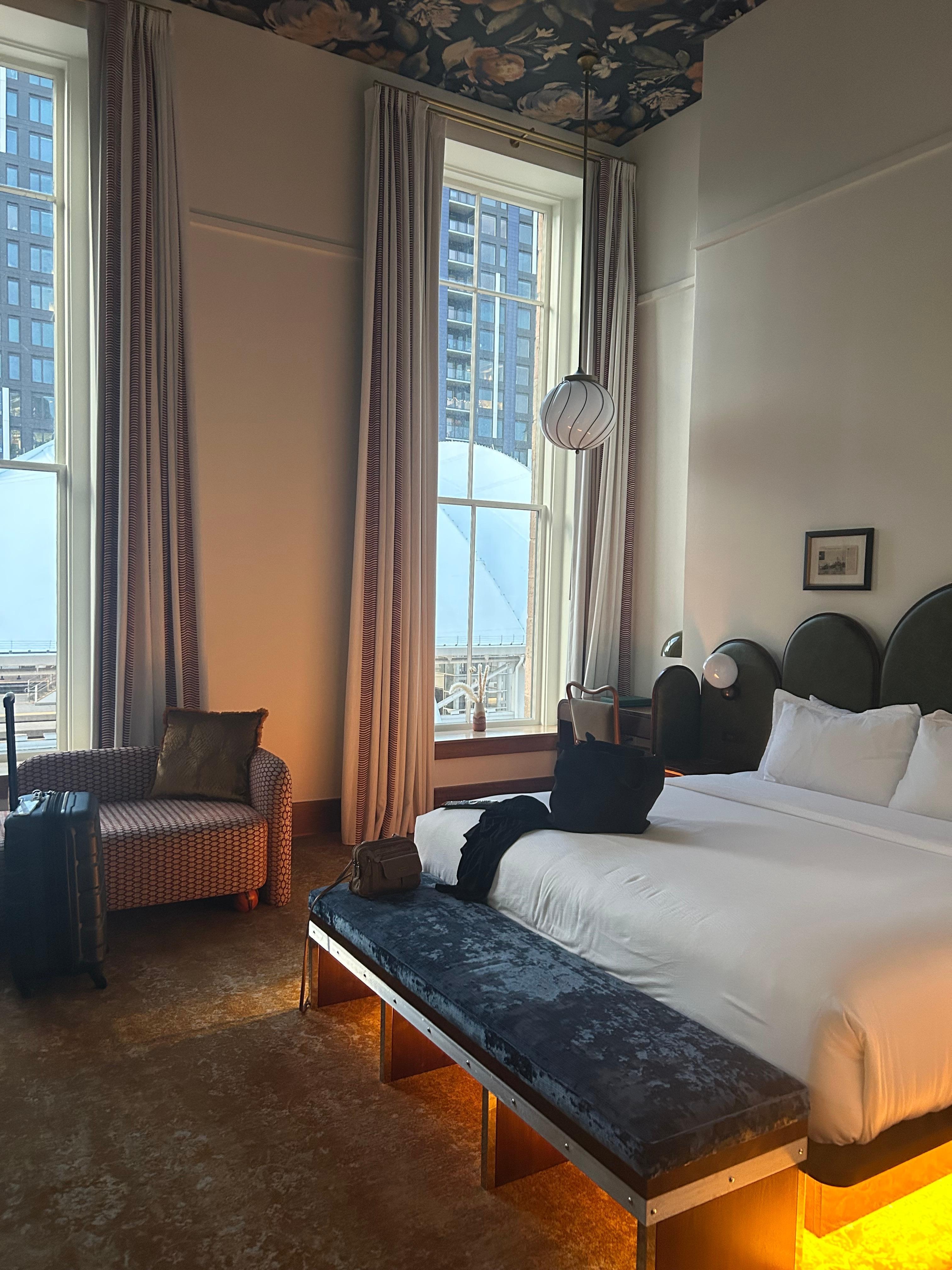 More of the room, perfectly comfortable bed with under lighting on at the moment