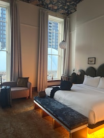 More of the room, perfectly comfortable bed with under lighting on at the moment