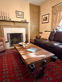 Sitting room with very unique coffee table