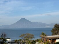 View of lake and volcanoes