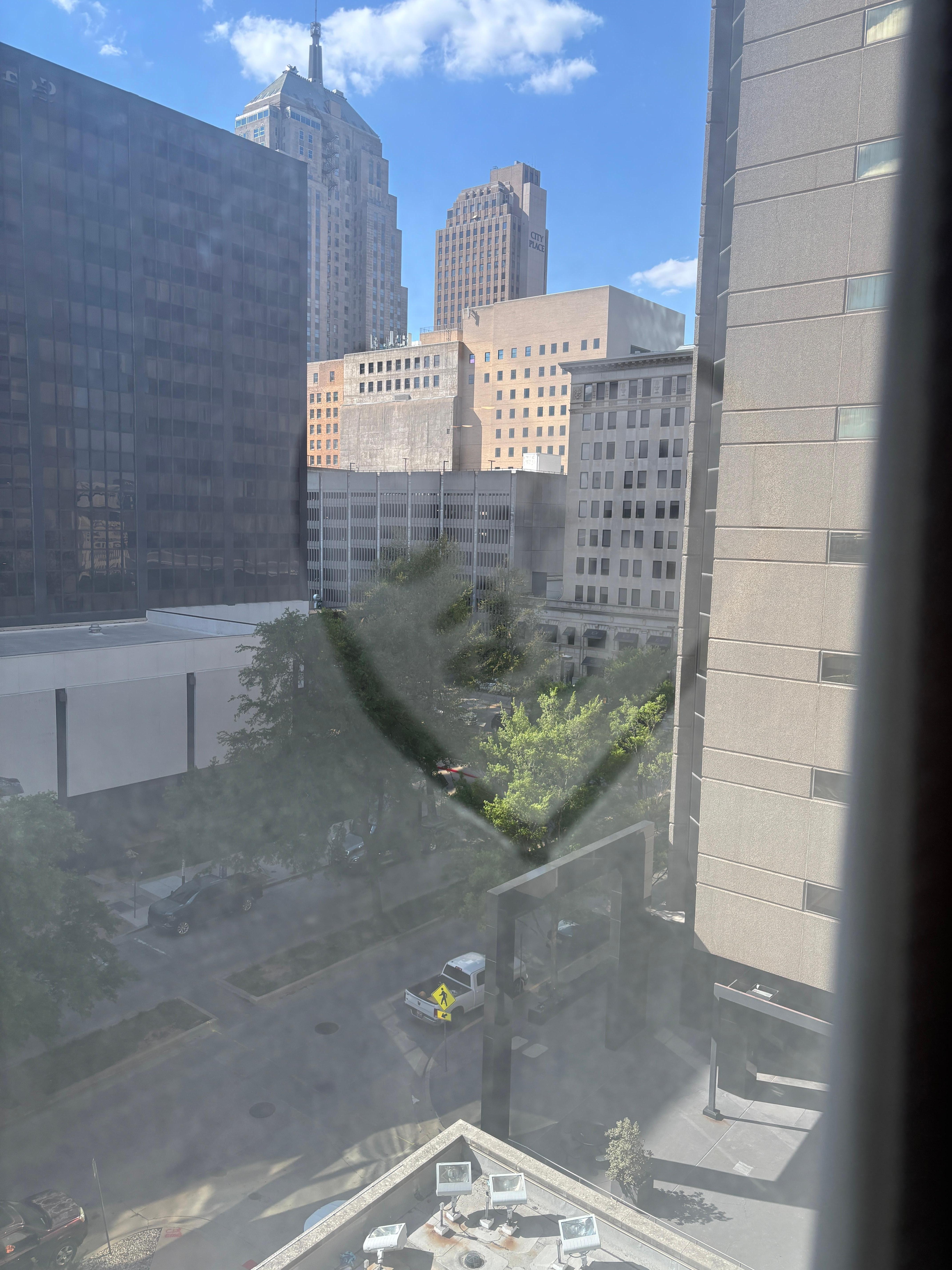 The dirty window that apparently hasn't been cleaned since 2023 obstructing the view.