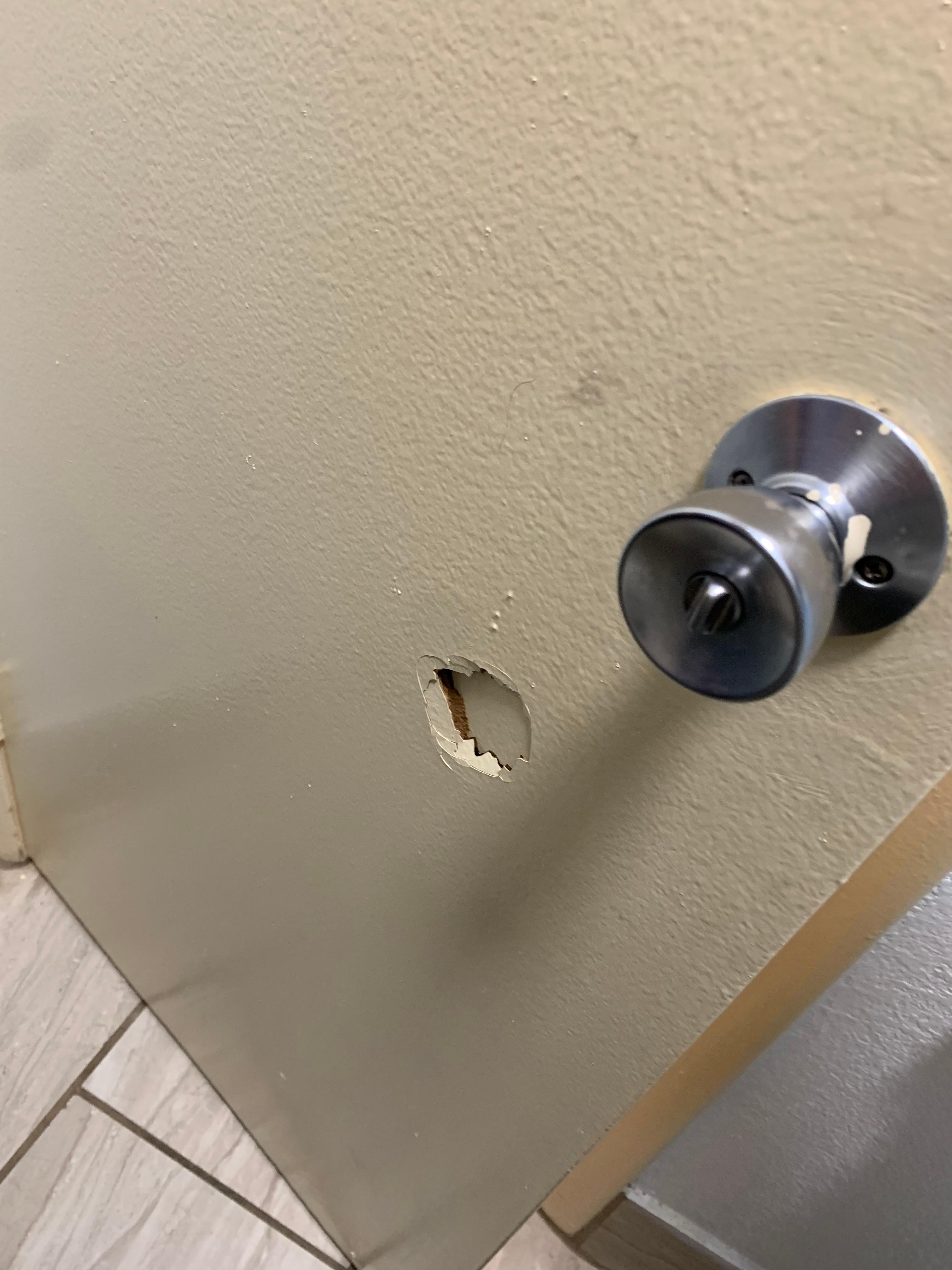 There was a random whole on the bathroom door and we don’t know why