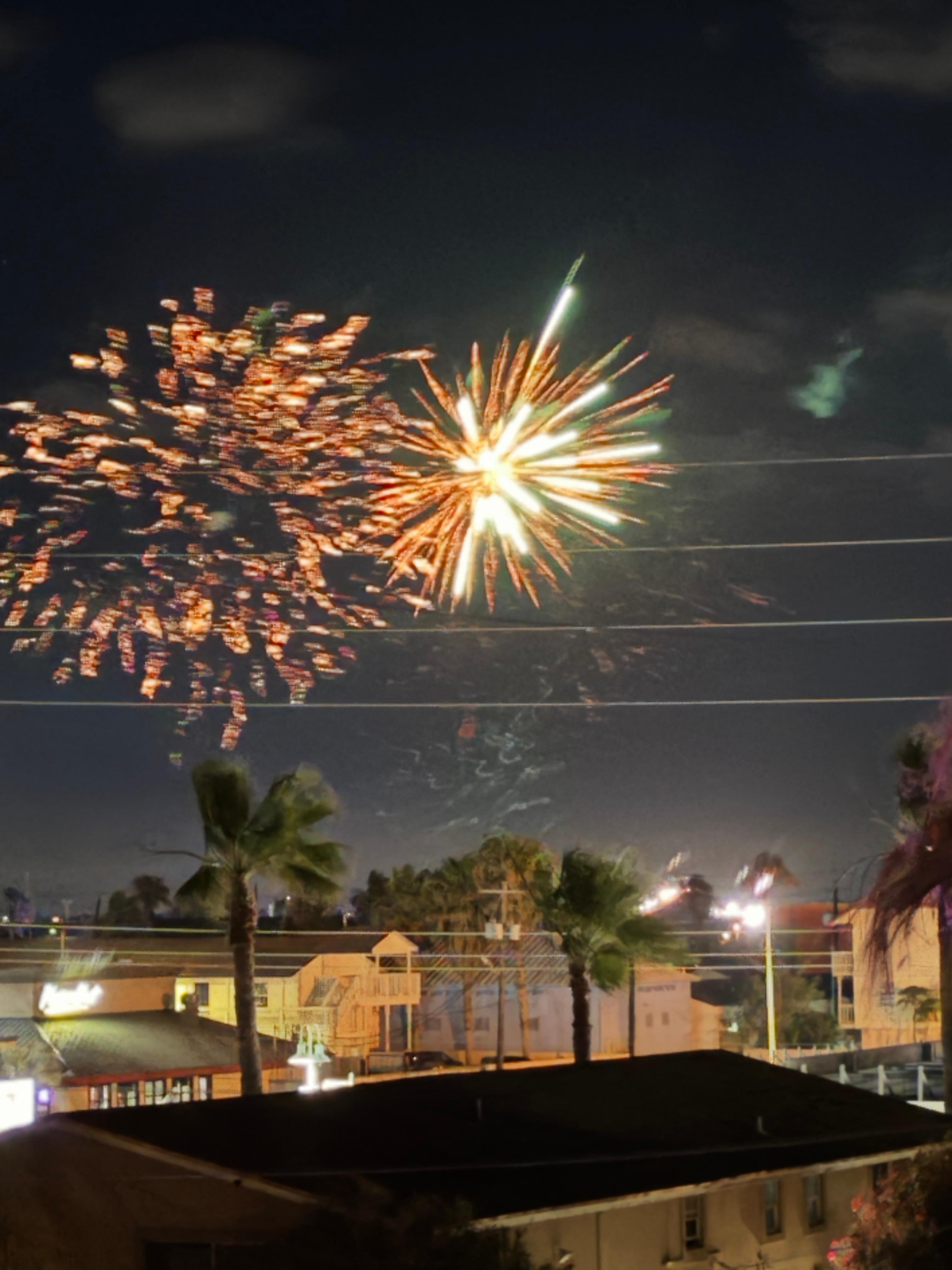 Fireworks view over the bay from third floor balcony