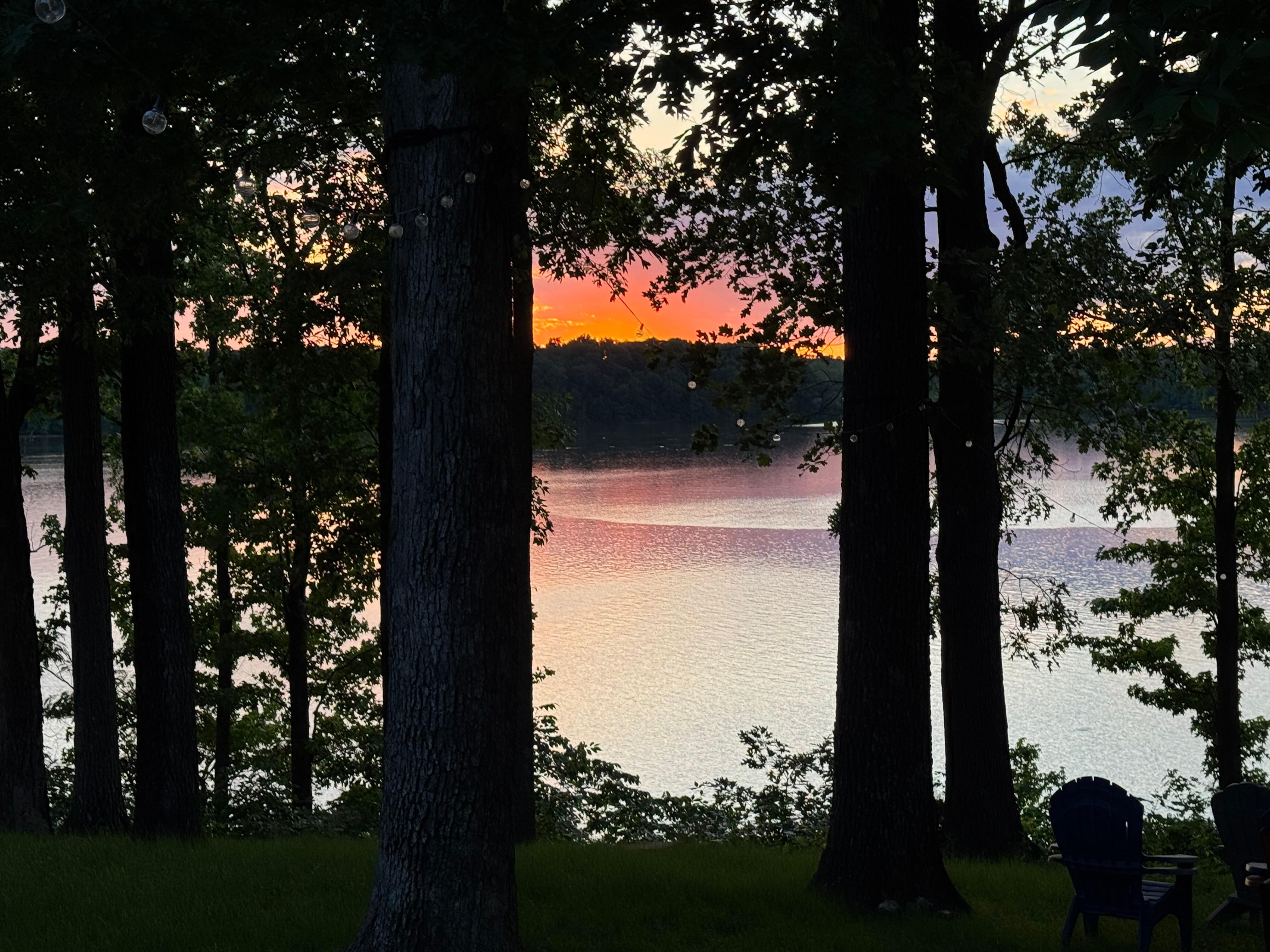 View of sunset from deck. 