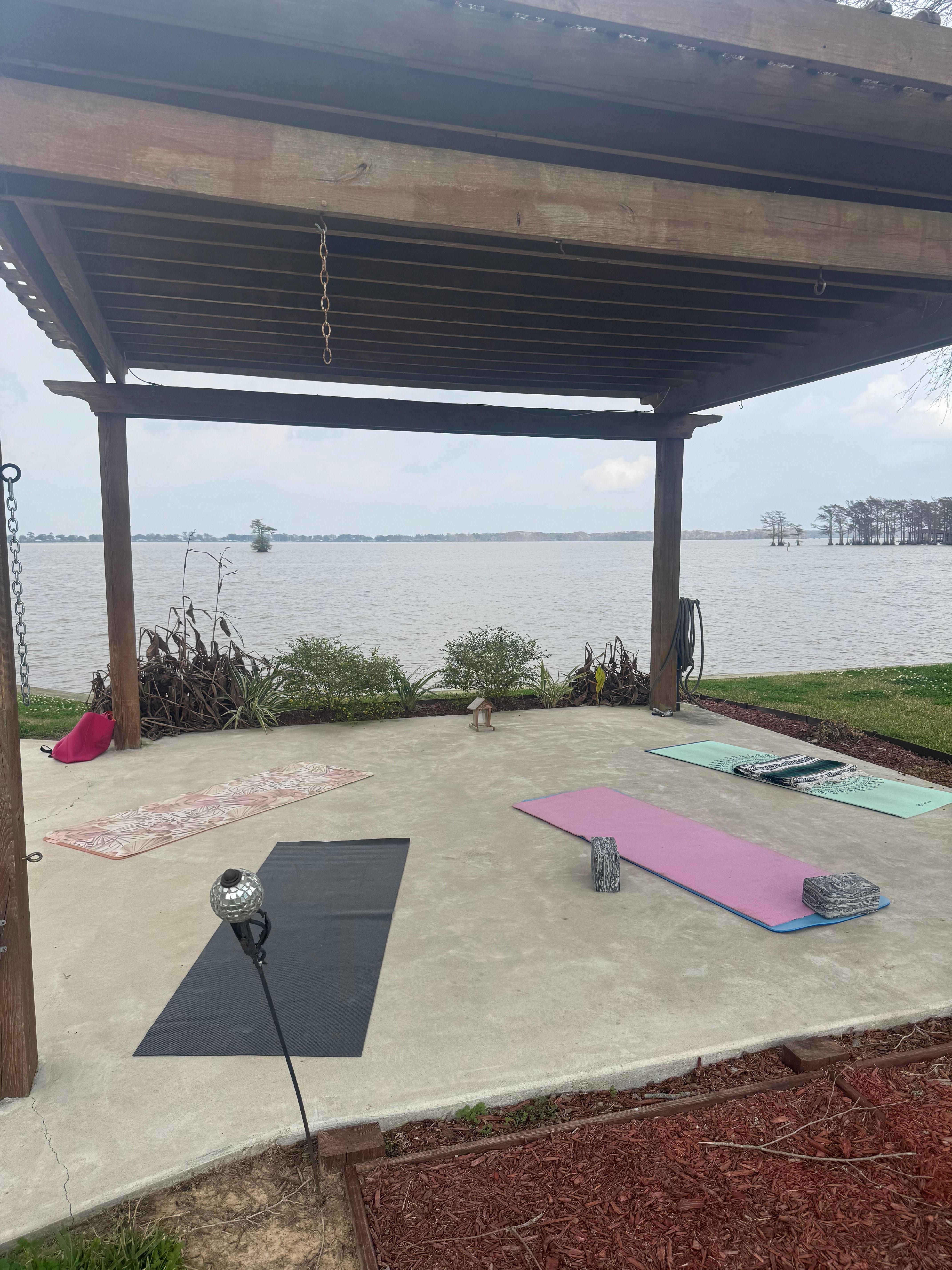 This house had the perfect spot for our yoga mats! 