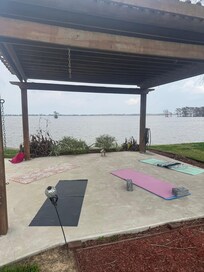 This house had the perfect spot for our yoga mats!