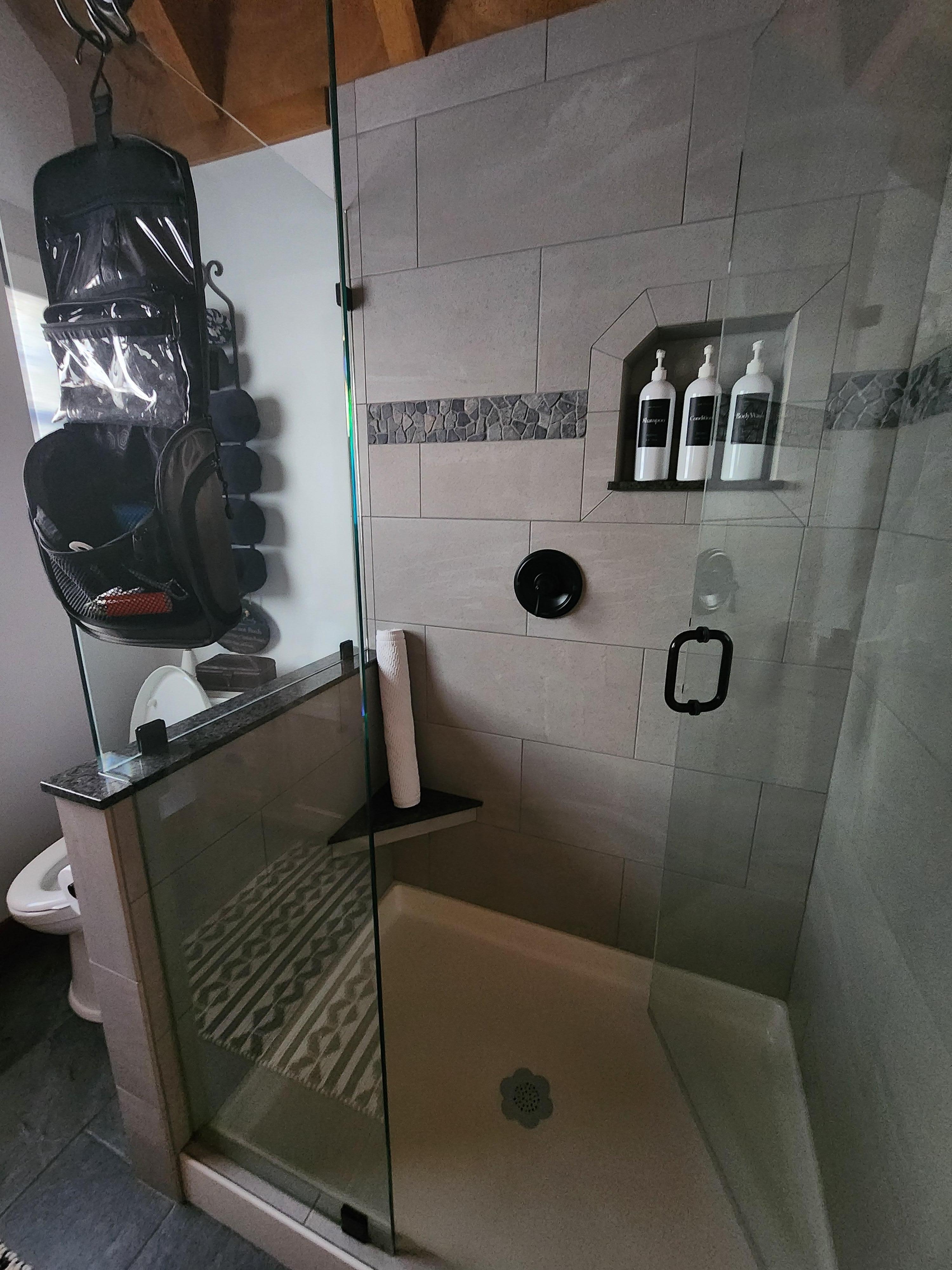 Modern, new shower and bathroom