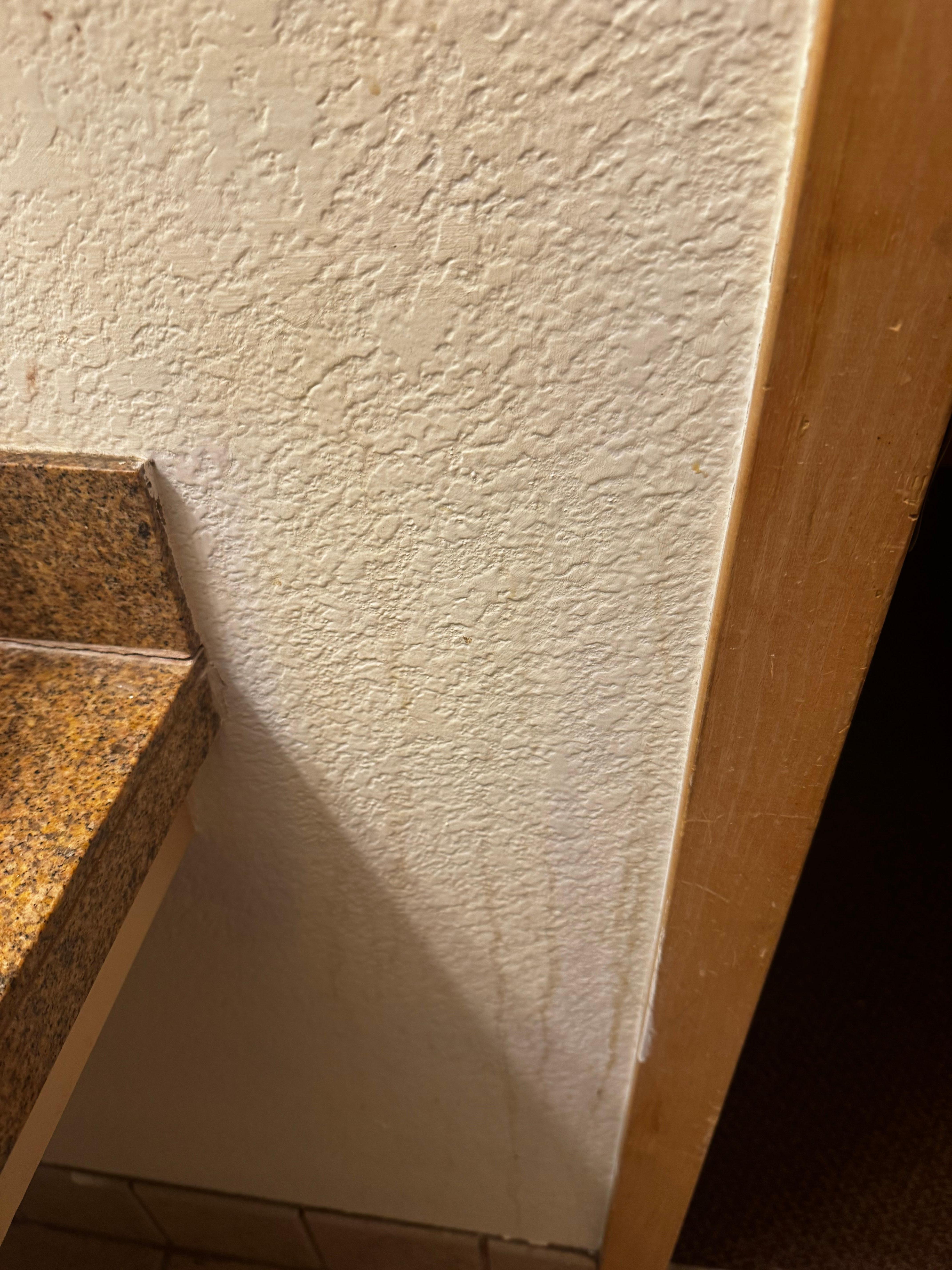 Dirty walls in bathroom. 