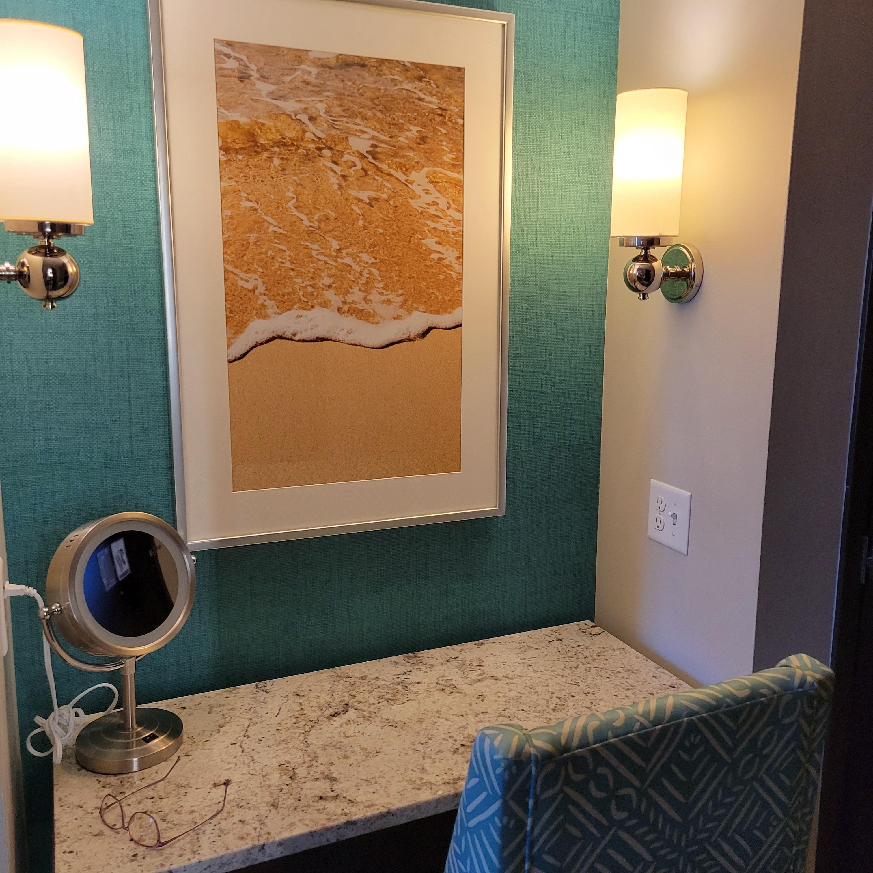 Vanity outside the bathroom.