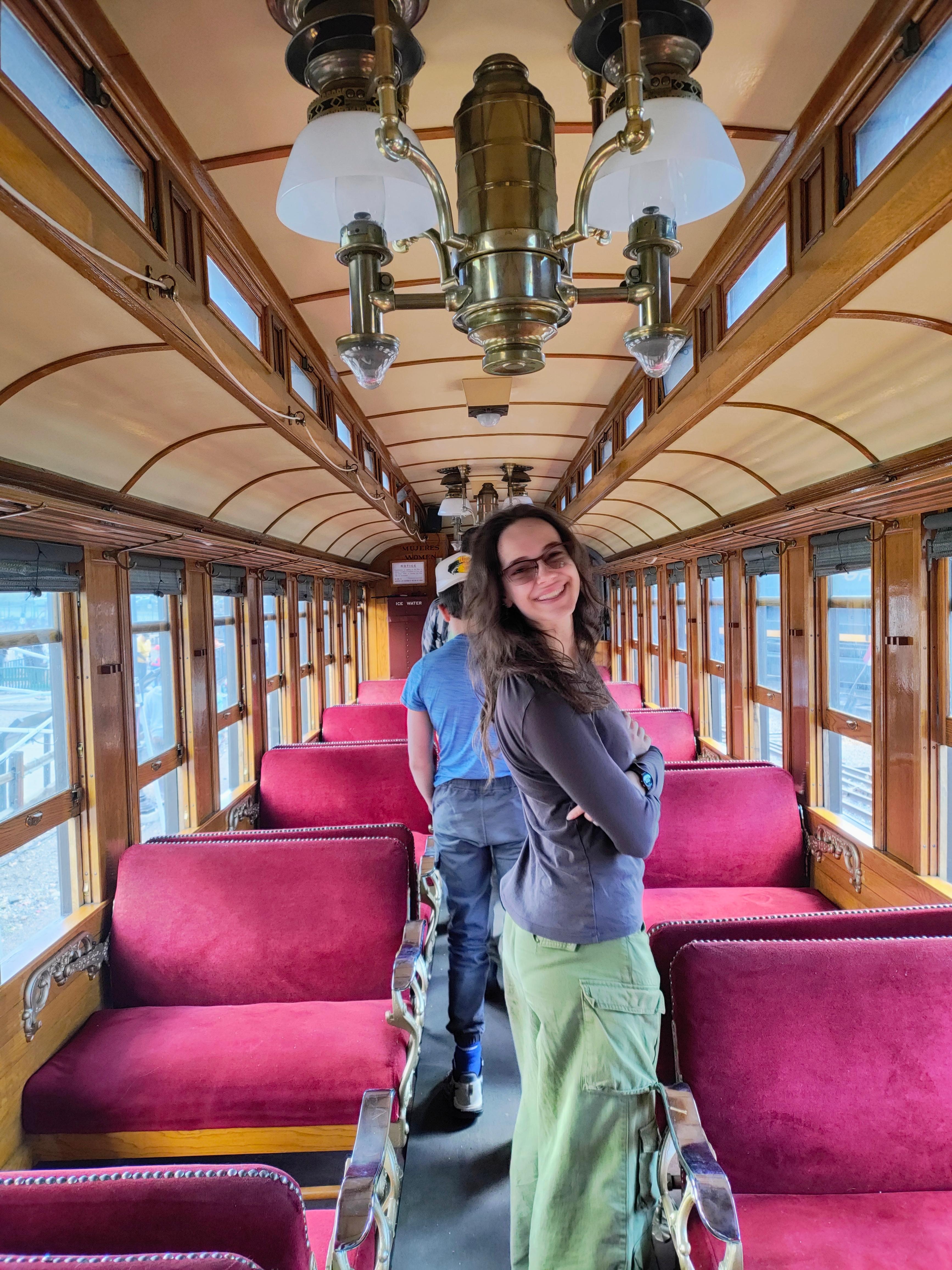 At the railroad museum. (go past the cars with tables all the way to the end of the train to get to ride in this beautifully maintained vintage car!)