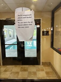 There was no warning of this when we booked the hotel. It was obvious that the sign had been up a long time.