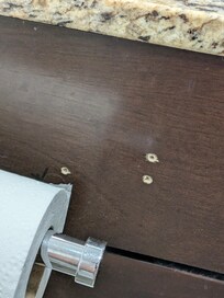 New toilet paper holder added. Old holes left behind.
