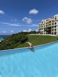 Beautiful skies, pool side.