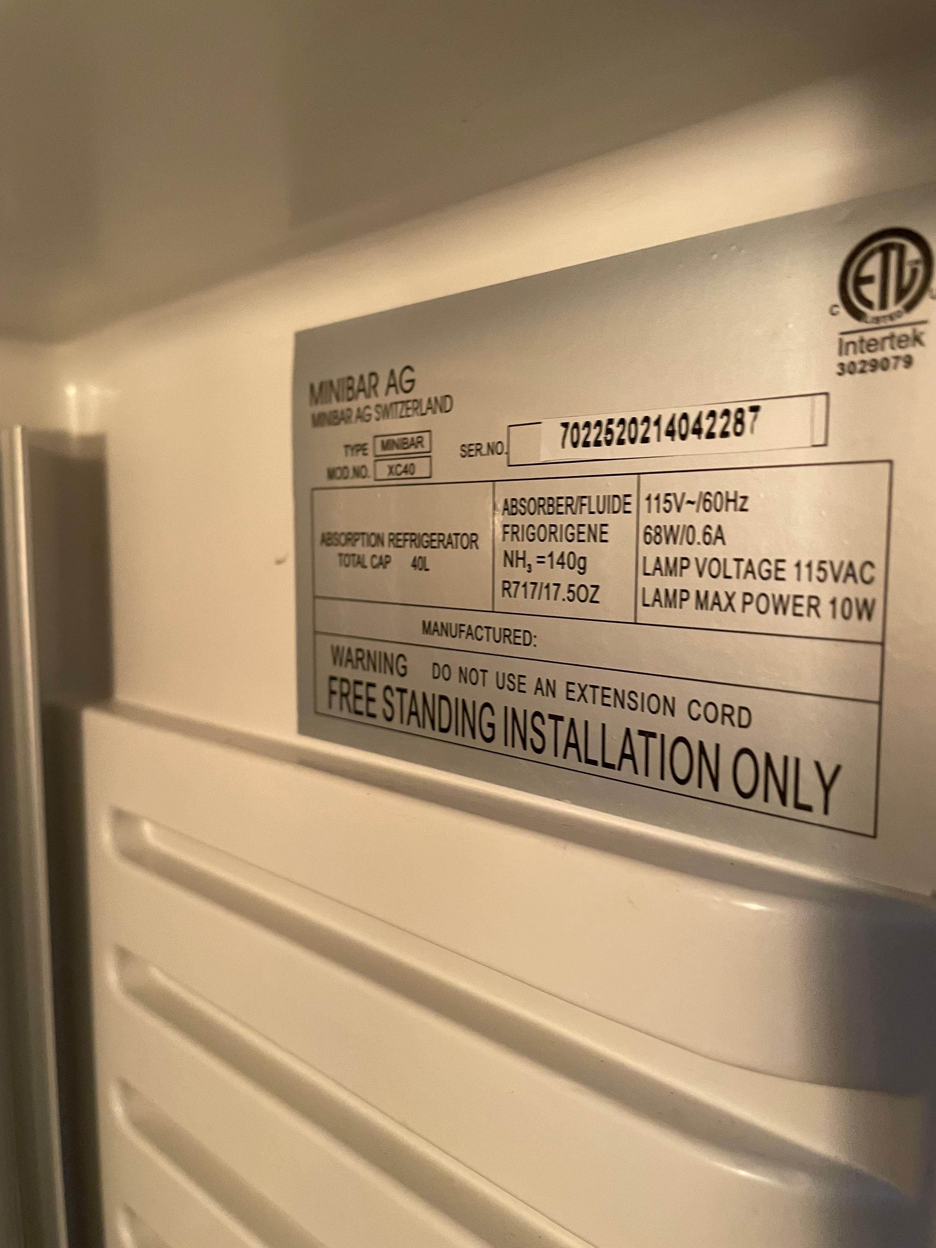 Not a fridge some type of evaporation cooler. Sticker on door states will not keep cold