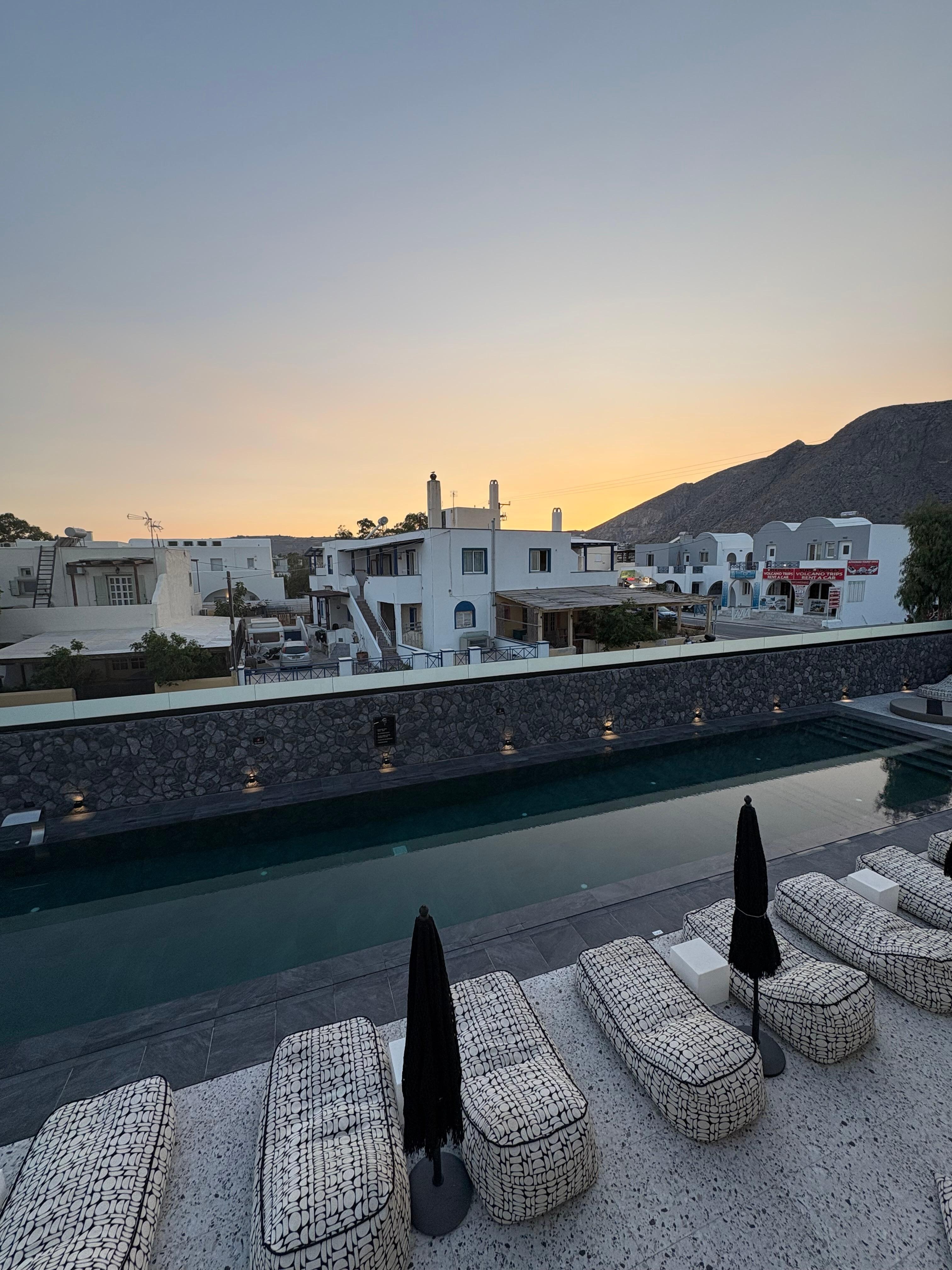 sunset by the pool