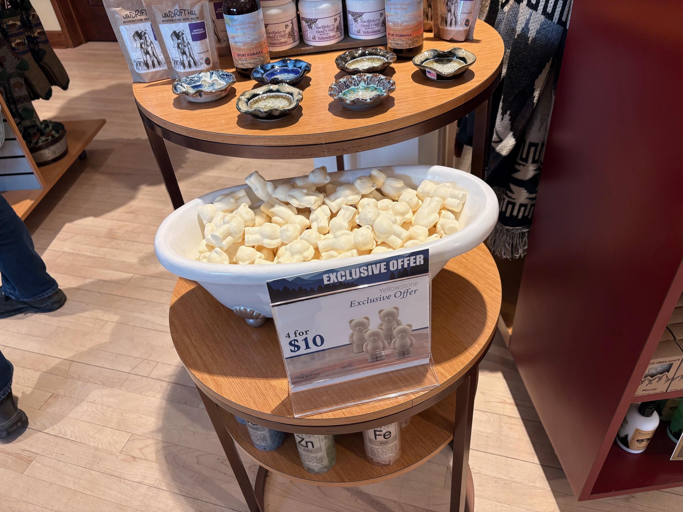 Little Bear soaps they provide in the bathroom are for sale at the gift shop.